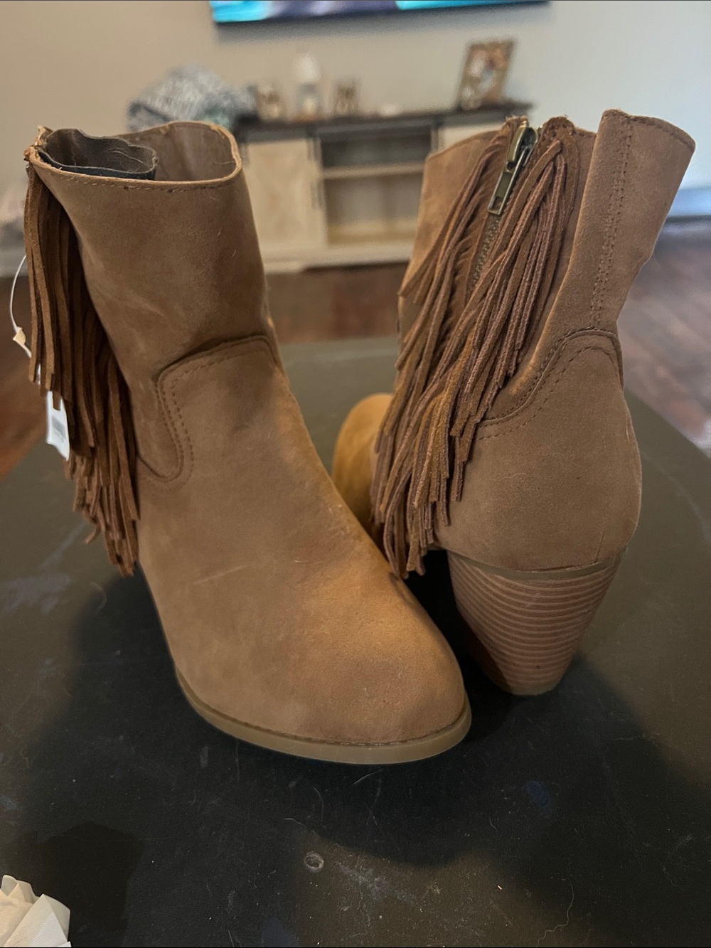 Rampage Brown Suede Fringe Ankle Booties new but see inside picture